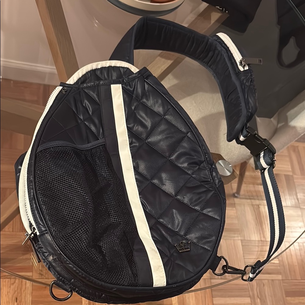 Blue and White Quilted Backpack with Circular Shape